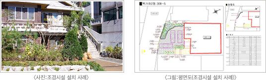 조경시설 설치 사례 사진과 평면도 그림